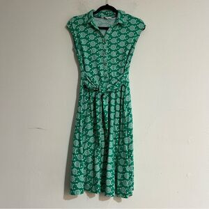 Boden Geometric Print Cap Sleeve Button Front Shirt Dress Size 4 Kelly Green